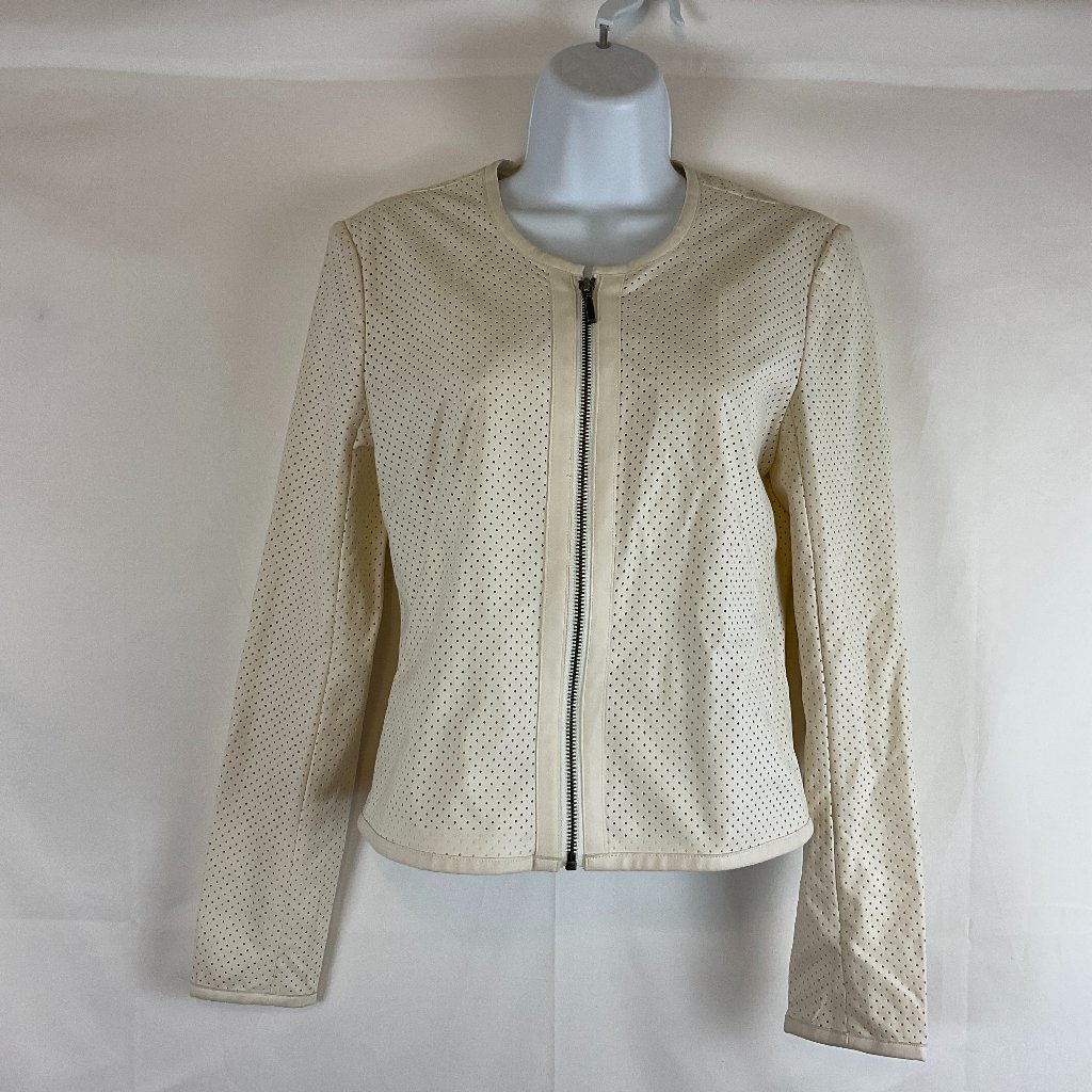 Robert Rodriguez Perforated Jacket Xs Cream Faux Leather Full Zipper